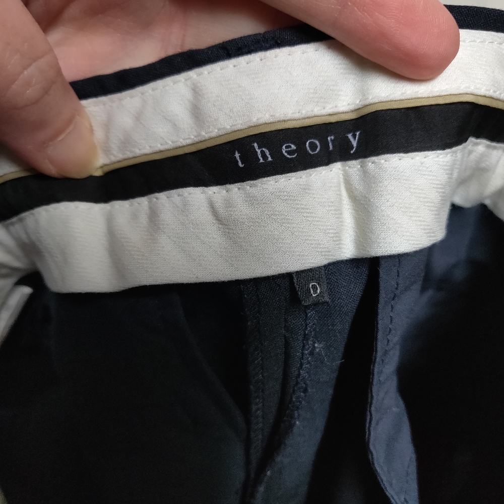 Theory Emery Tailored Flare Leg Wool Blend Dress Pants Navy Blue Size 0 - Picture 7 of 9